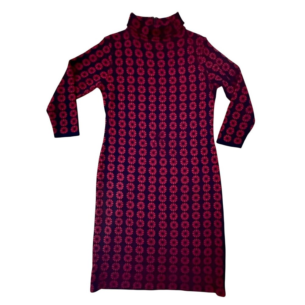 Vintage Knit Sweater Dress Size 14 Red Navy Made in Italy Australian Wool